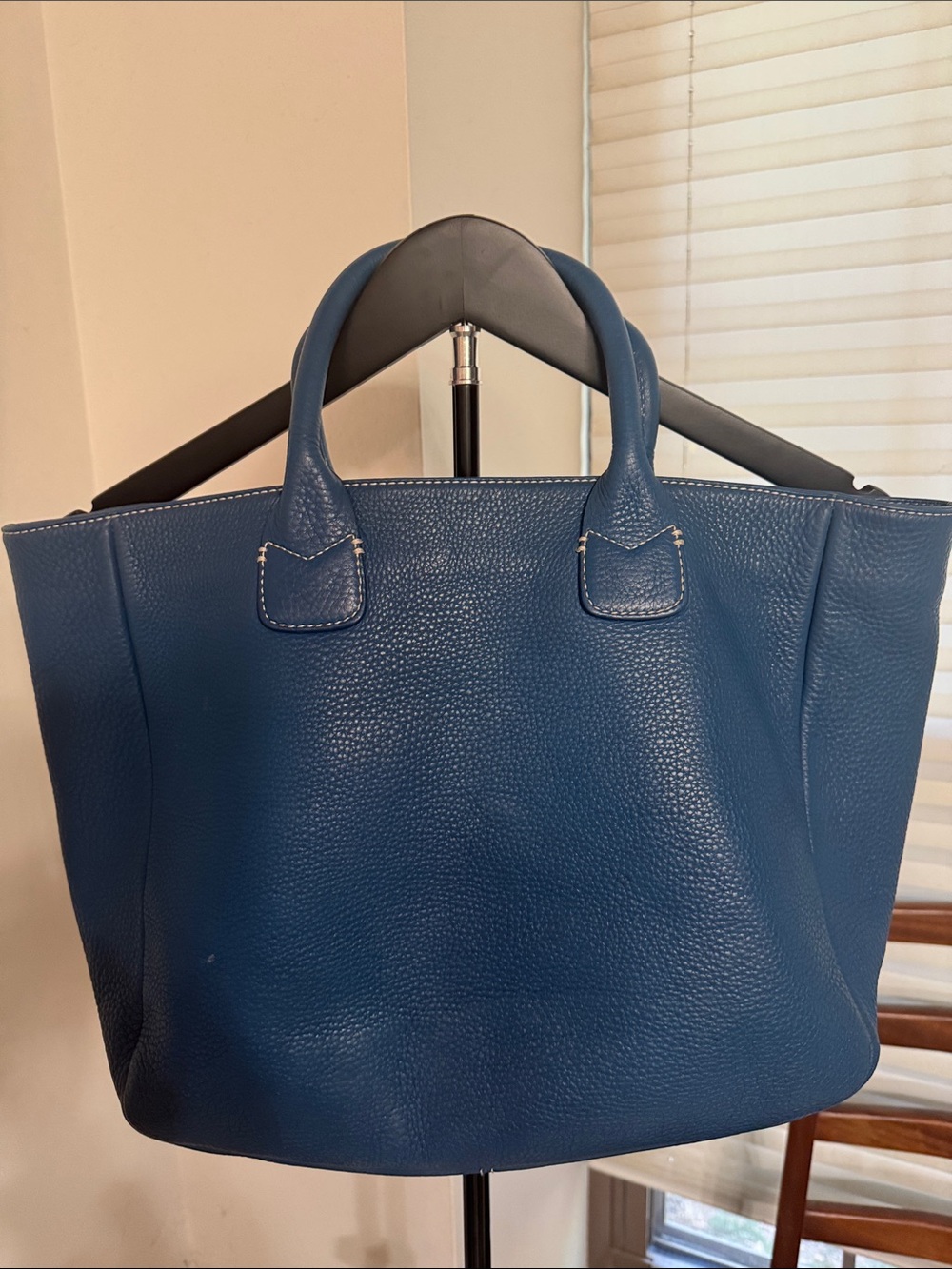 Ann Taylor Blue Pebbled Leather Tote